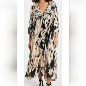 YOUNG FFABULOUS AND BROKE DAWN TIE DYE BOHO TIERED MIDI DRESS